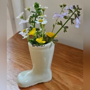 Mint Green Boot-Shaped Vase, Tiny Wildflower Vase, Porcelain Rainboot Garden Cup